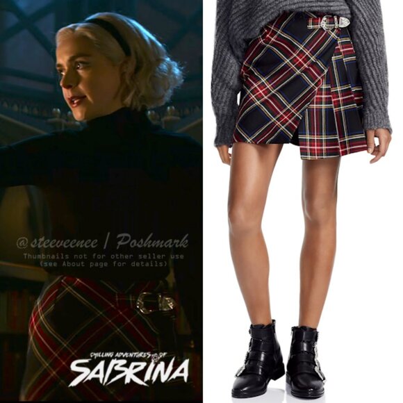 NWT Maje Judie Asymmetrical Tartan Skirt ASO Sabrina Spellman - Picture 2 of 12